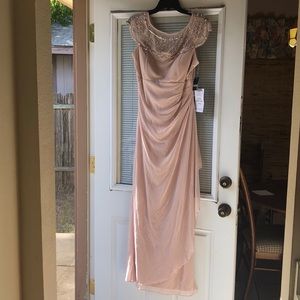 msk embellished ruched jersey gown